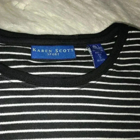 Karen Scott Women’s Black & White Stripe T-Shirt - Picture 4 of 6